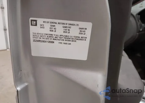 2004 Pontiac Grand Prix Gtp из США, поврежденный, VIN 2G2WR524041126984